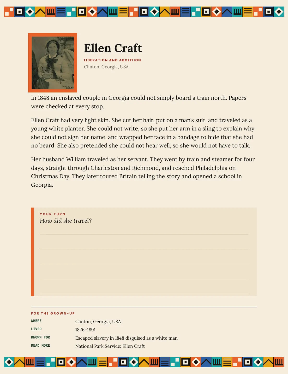 A page from What You Come From: Ellen Craft