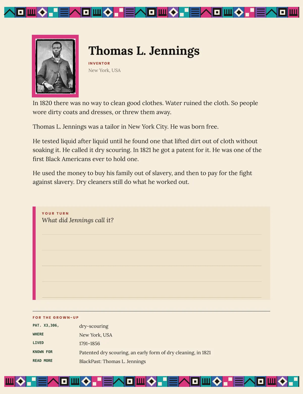 A page from What You Come From: Thomas L. Jennings
