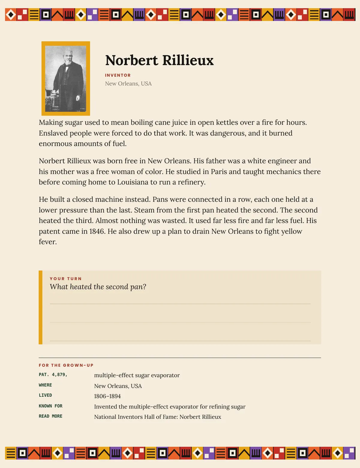 A page from What You Come From: Norbert Rillieux